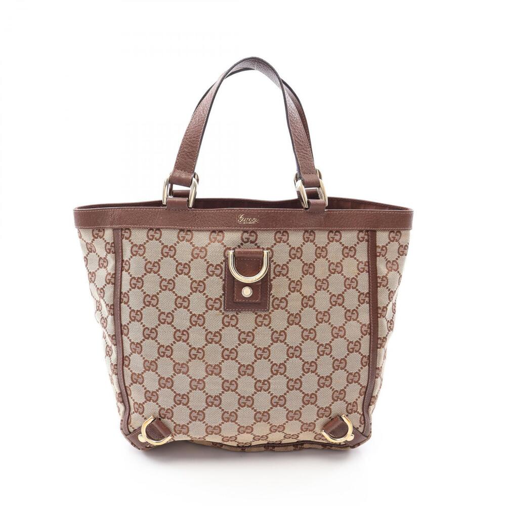 Gucci Abbey GG Canvas Tote Bag Leather Beige Cream Brown